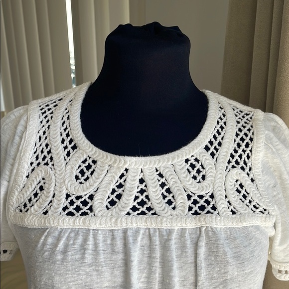 Maje Talence Elegant ivory linen blend crochet Lace Trim Women's Top FR 3 US S - Picture 3 of 7